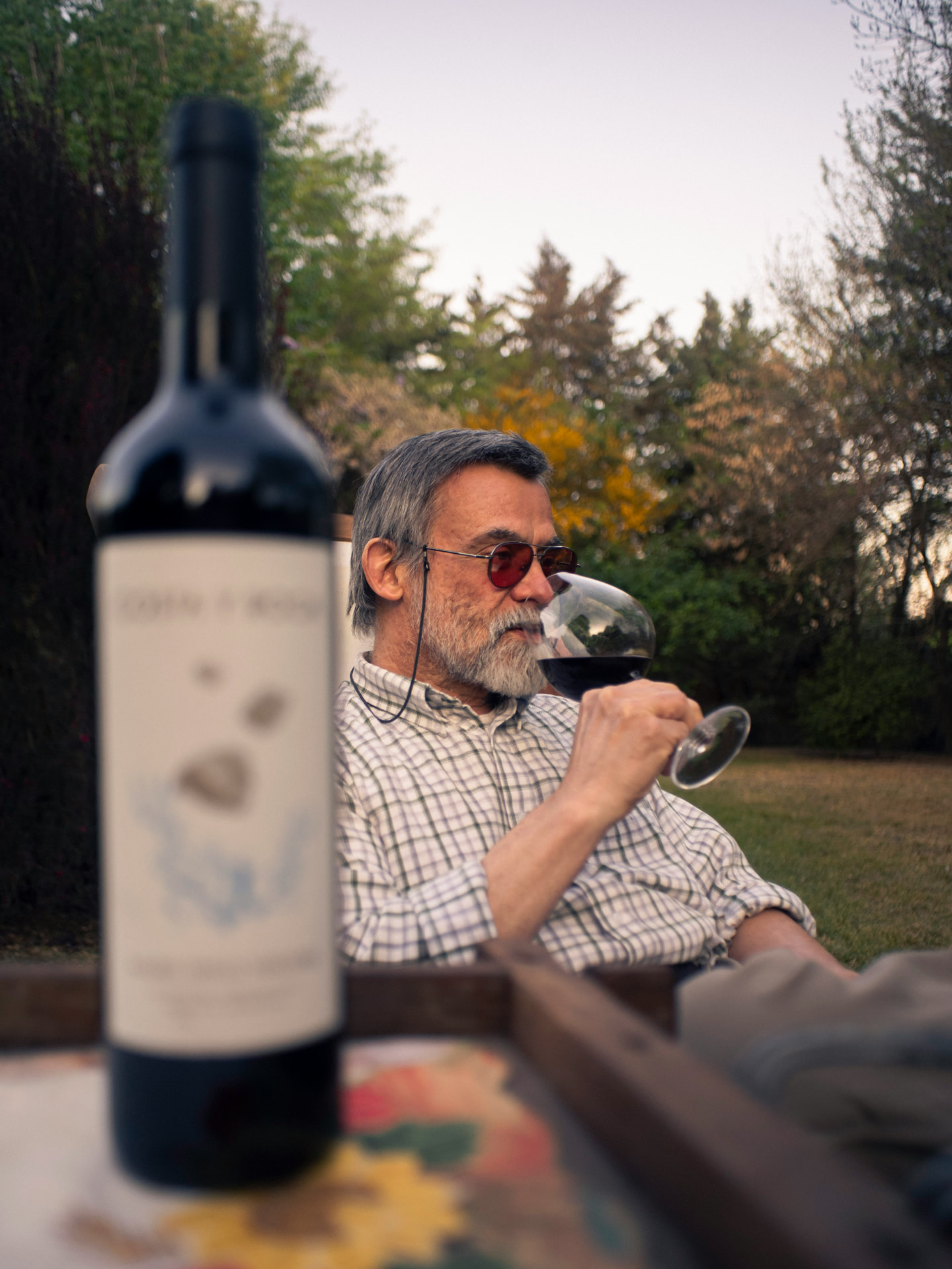 Cata de vino al atardecer en un jardín de Parras